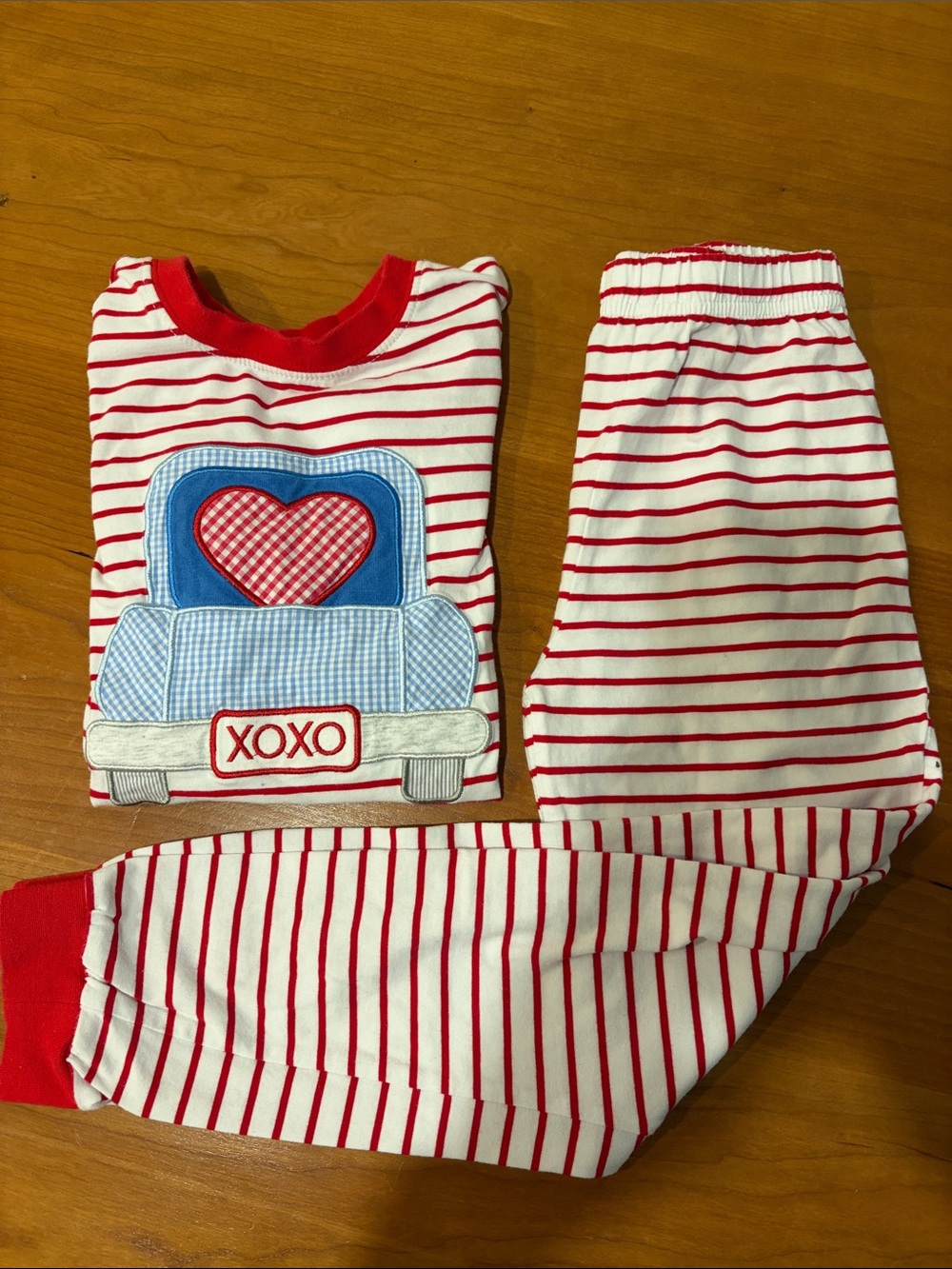 Red & White Striped XOXO Heart Truck Kids Pajama Set